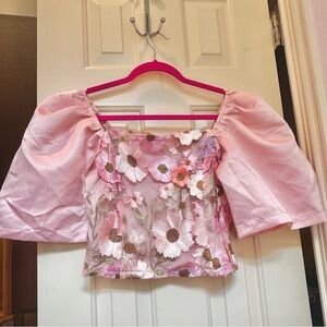 Floral Embroidered Pink Blouse